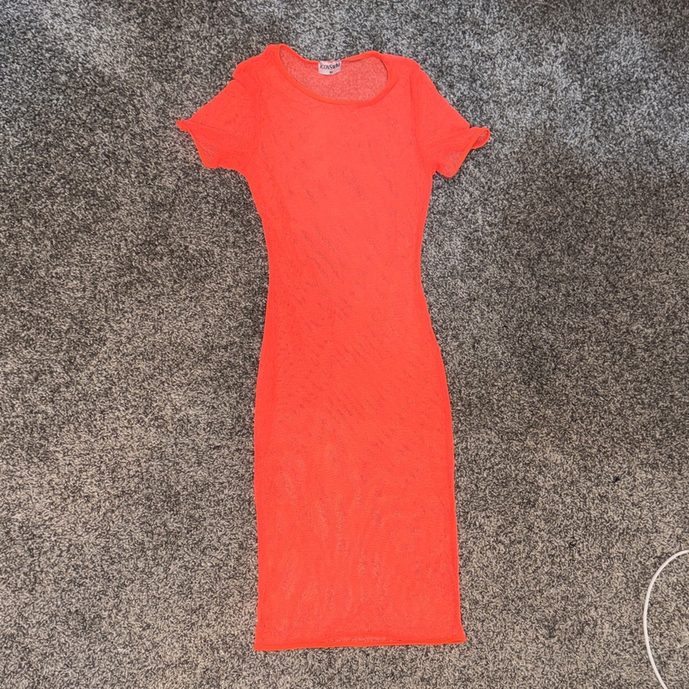 Icon Swim Bright Orange Sheer Swim Cover-up Size M Women’s